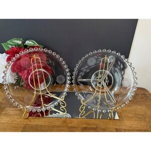 Vintage Candlewick Etched Glass‎ Platter and Divided Tray W J Hughes Cornflower